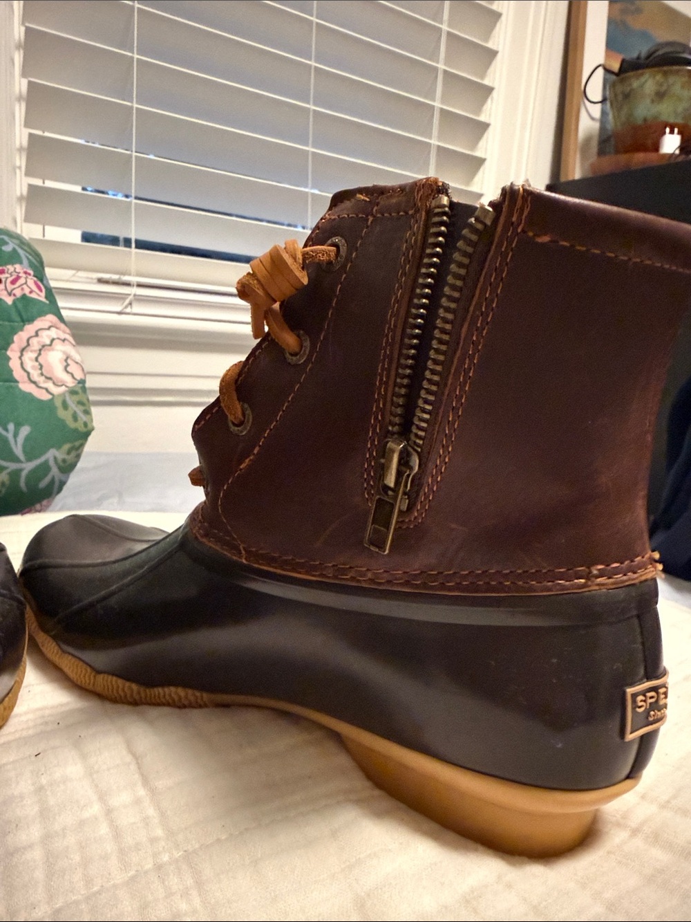 Sperry Brown Leather and Dark Brown Rubber Duck Boots with Tan Laces - Picture 4 of 7